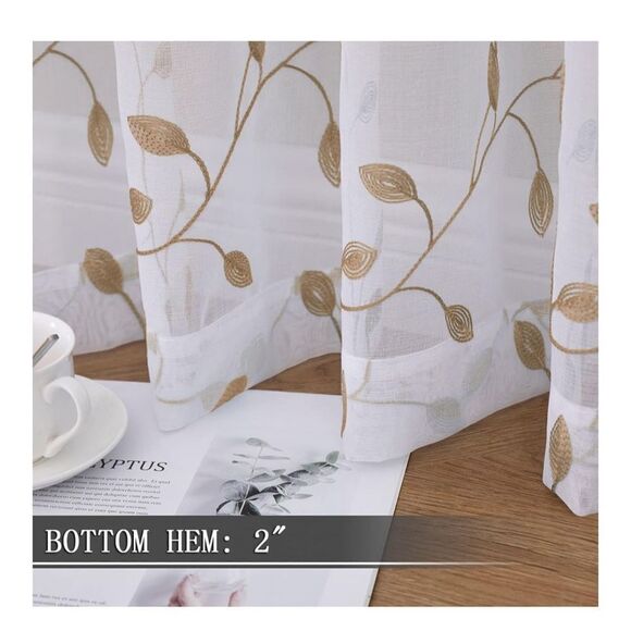 NEW 2 Leaf Embroidered Curtains Cafe Tiers 30" W x 24" L - Picture 3 of 7